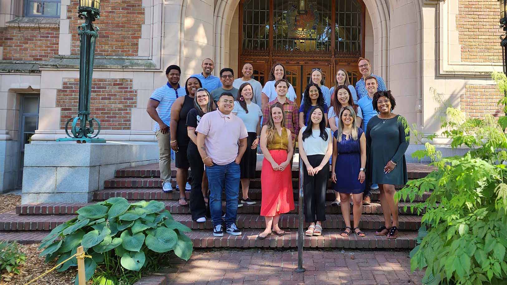 Cohort of Danforth students in front of Miller Hall